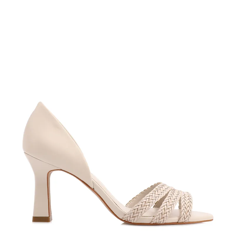 Peep Toe Off White  Salto Fino Alto Couro/Alt Tiras Tramadas - foto 2