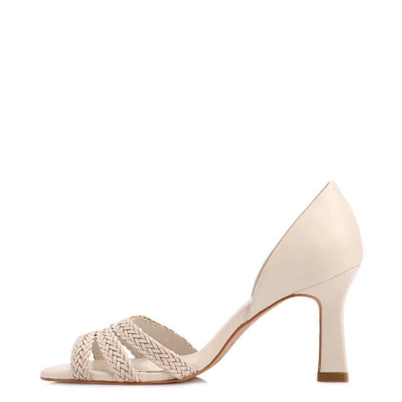 Peep Toe Off White  Salto Fino Alto Couro/Alt Tiras Tramadas - foto 4