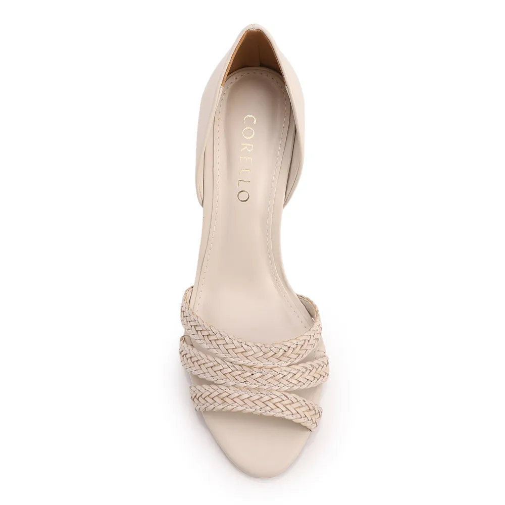 Peep Toe Off White  Salto Fino Alto Couro/Alt Tiras Tramadas - imagem 5