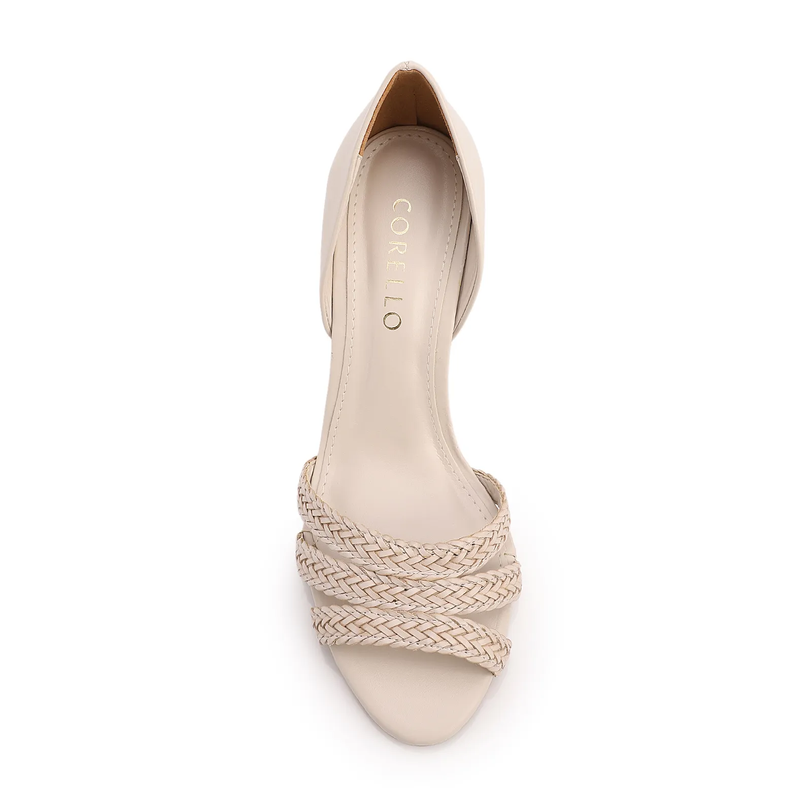 Peep Toe Off White  Salto Fino Alto Couro/Alt Tiras Tramadas