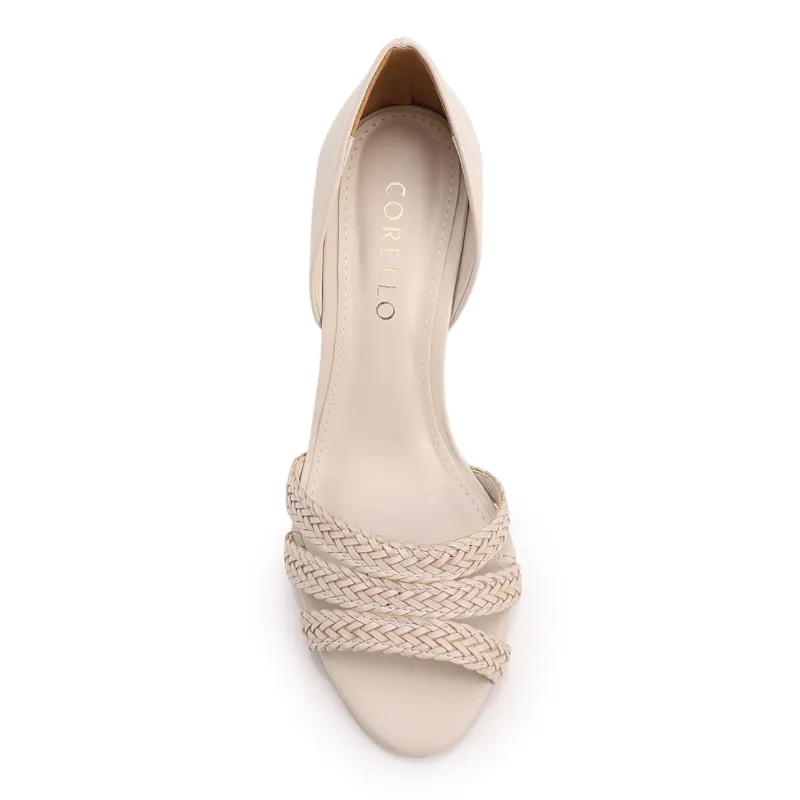 Peep Toe Off White  Salto Fino Alto Couro/Alt Tiras Tramadas - foto 5