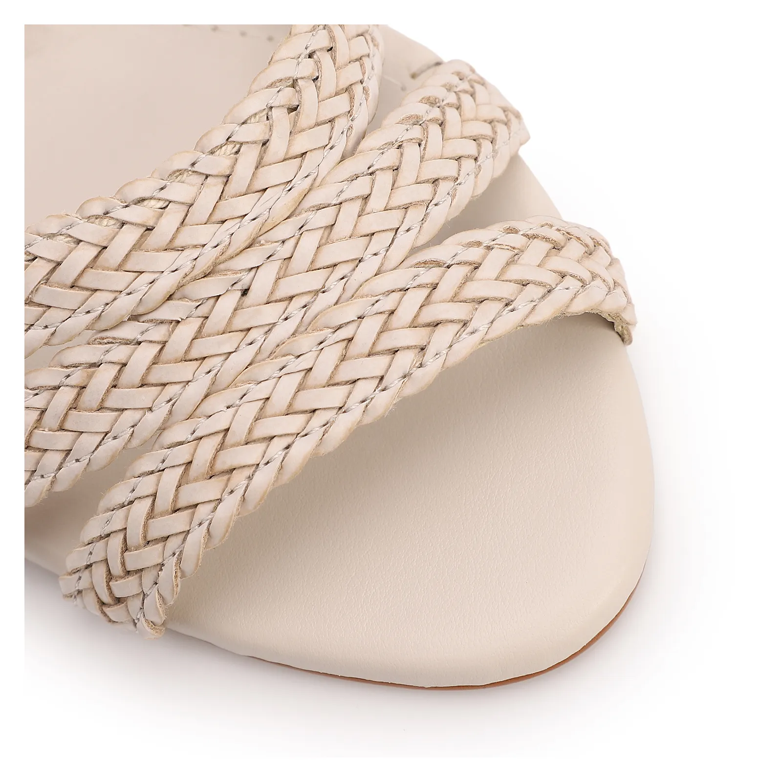 Peep Toe Off White Salto Fino Alto Couro/Alt Tiras Tramadas