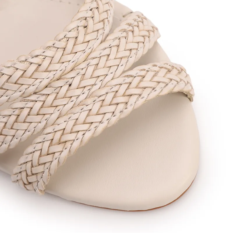 Peep Toe Off White Salto Fino Alto Couro/Alt Tiras Tramadas - foto 6