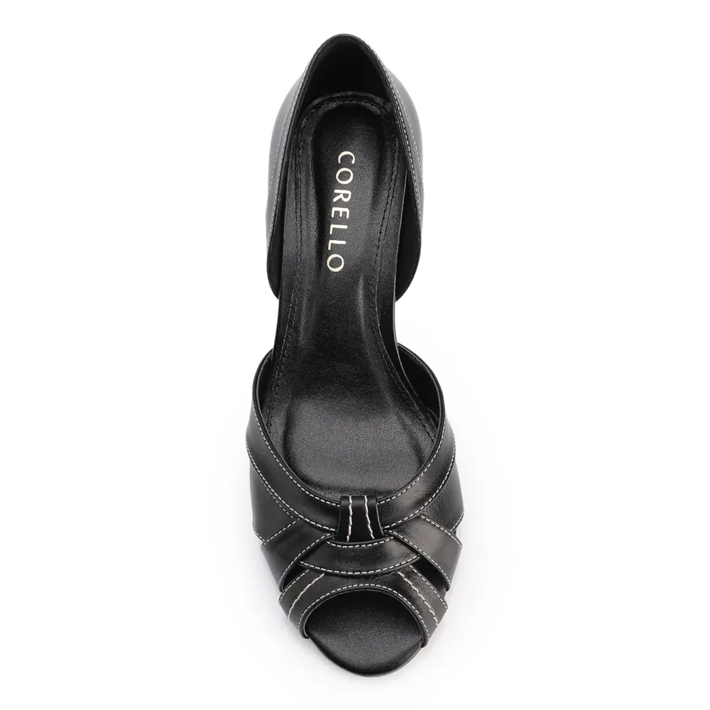 Peep Toe Preto Salto Bloco Médio Couro Pesponto - imagem 6