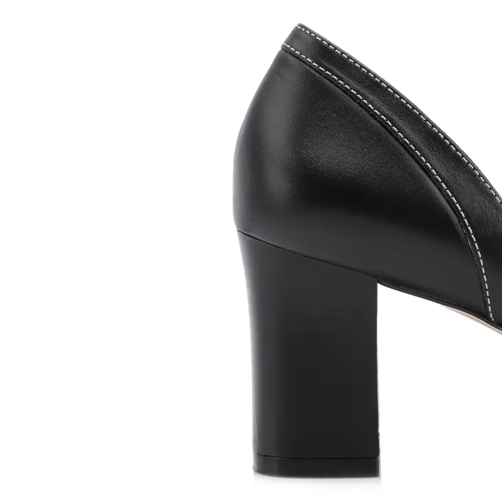 Peep Toe Preto Salto Bloco Médio Couro Pesponto - imagem 8