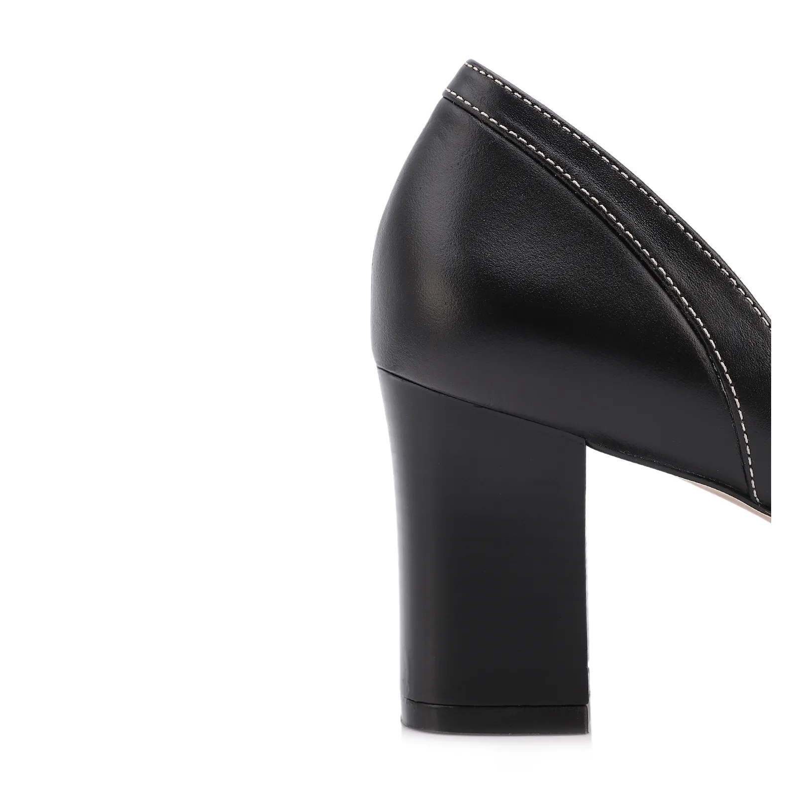 Peep Toe Preto Salto Bloco Médio Couro Pesponto