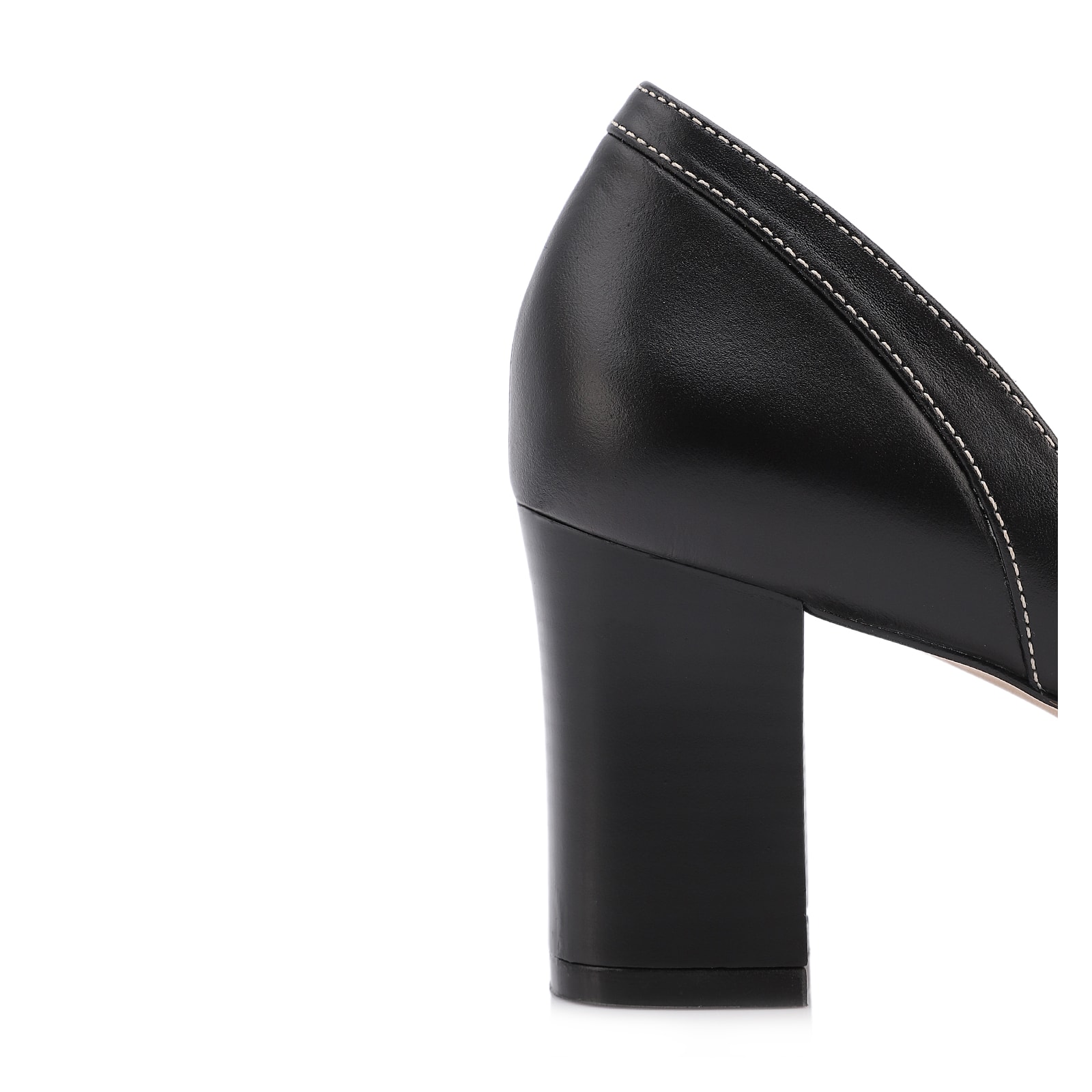 Peep Toe Preto Salto Bloco Médio Couro Pesponto