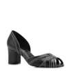 Peep Toe Preto Salto Bloco Médio Couro Pesponto - imagem 1