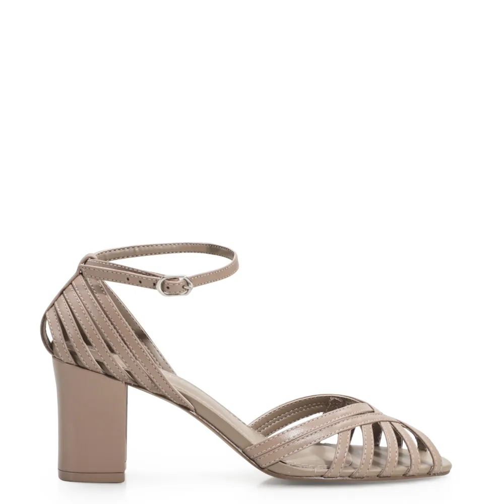 Peep Toe Tiras Couro Bege - imagem 2
