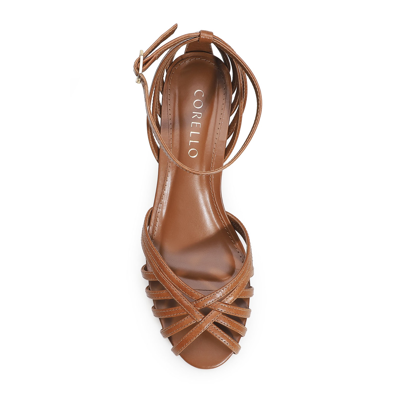 Peep Toe Tiras Couro Caramelo