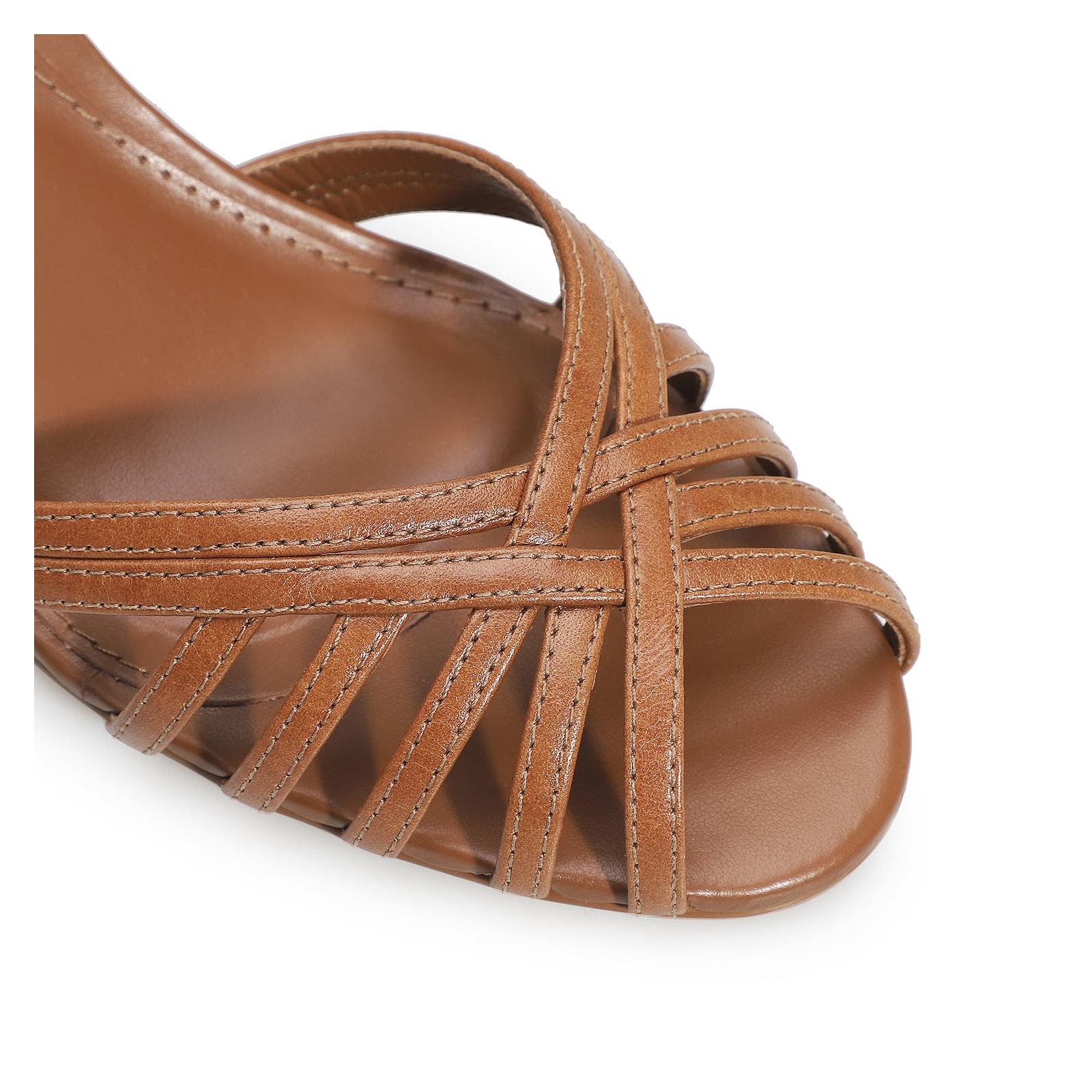 Peep Toe Tiras Couro Caramelo