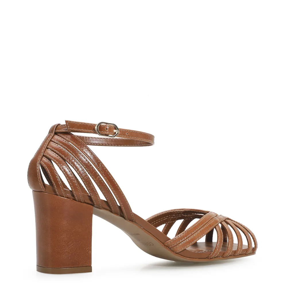Peep Toe Tiras Couro Caramelo - imagem 3