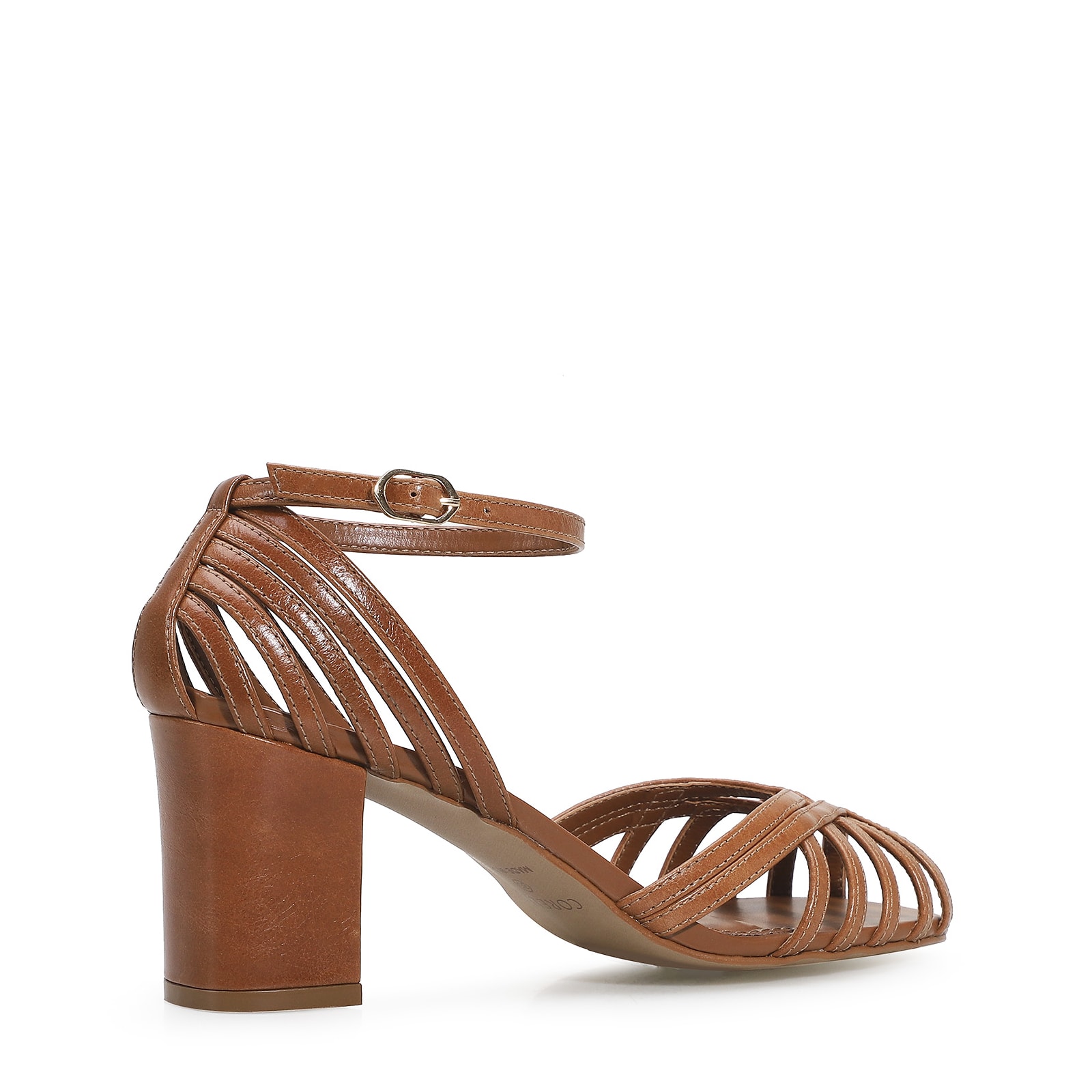 Peep Toe Tiras Couro Caramelo