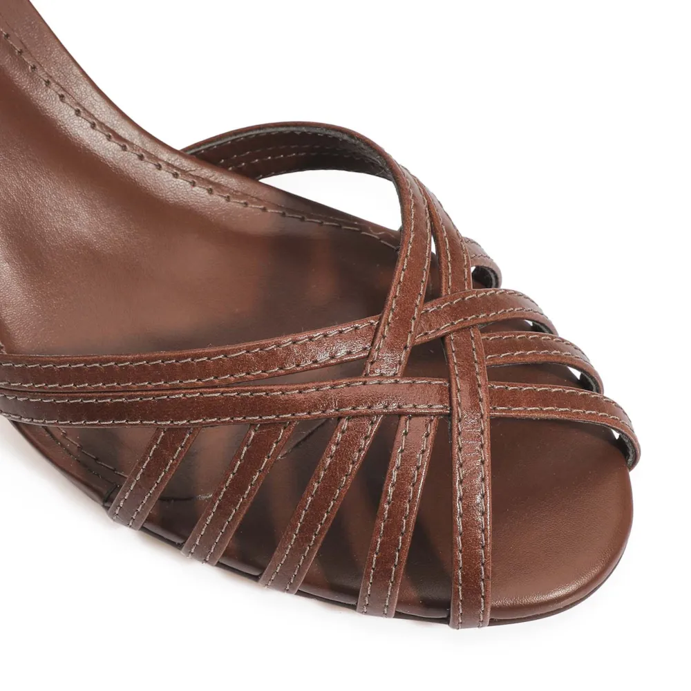 Peep Toe Tiras Couro Marrom Escuro - imagem 7