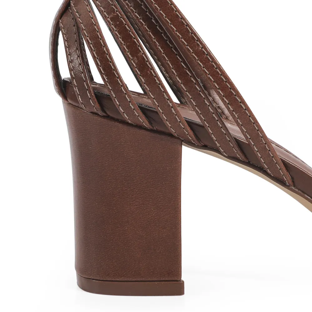 Peep Toe Tiras Couro Marrom Escuro - imagem 8