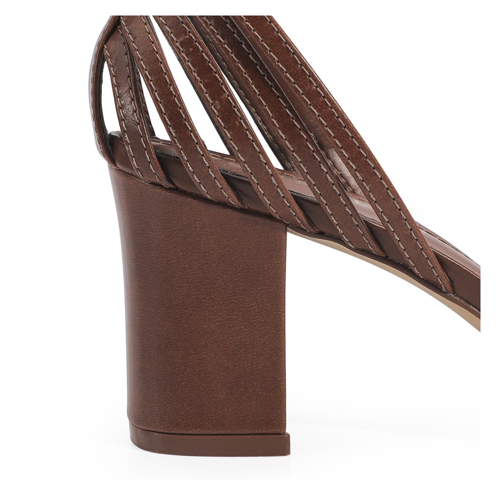 Peep Toe Tiras Couro Marrom Escuro