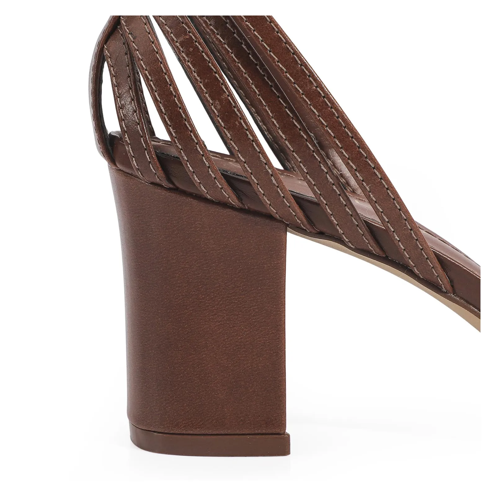 Peep Toe Tiras Couro Marrom Escuro