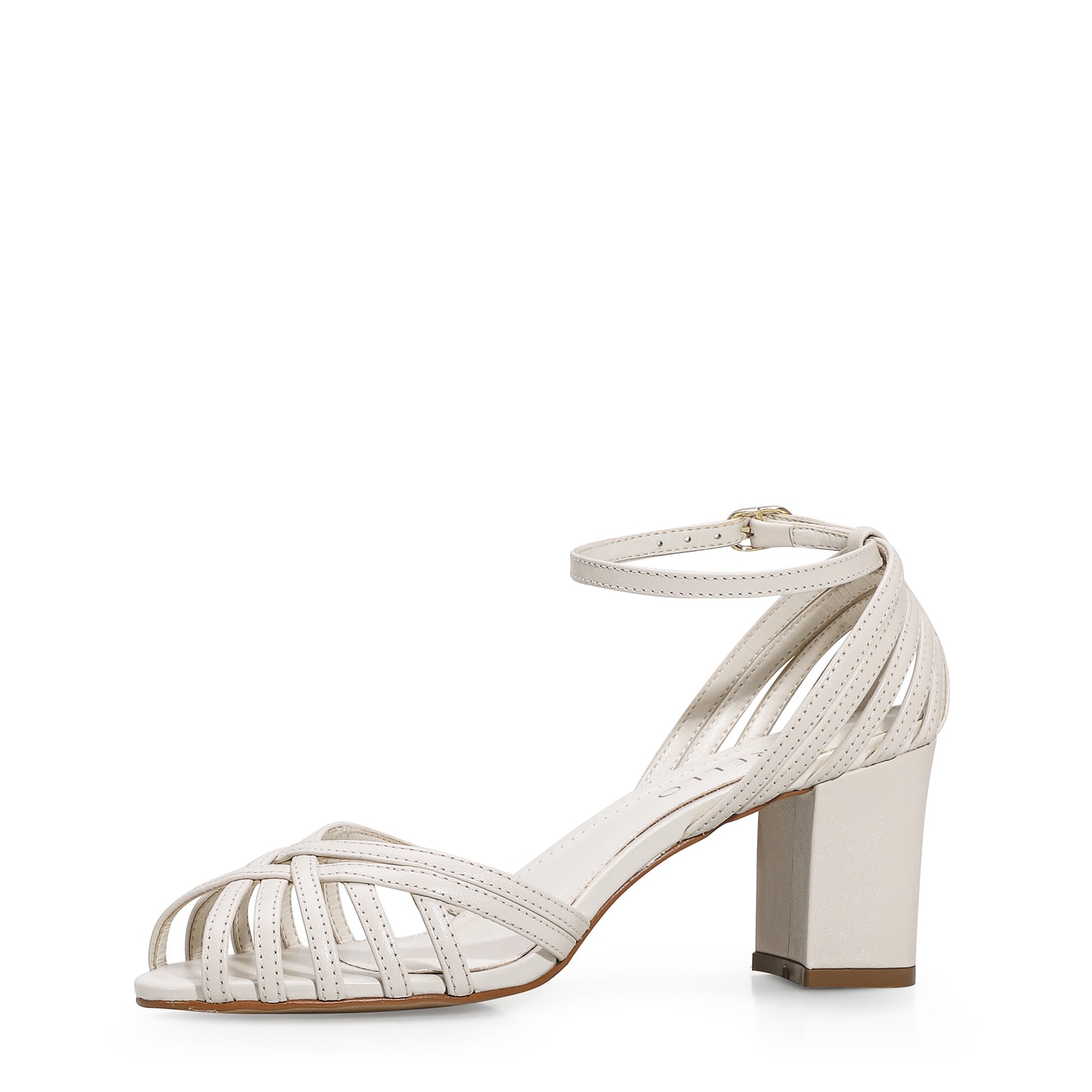 Peep Toe Tiras Couro Off White