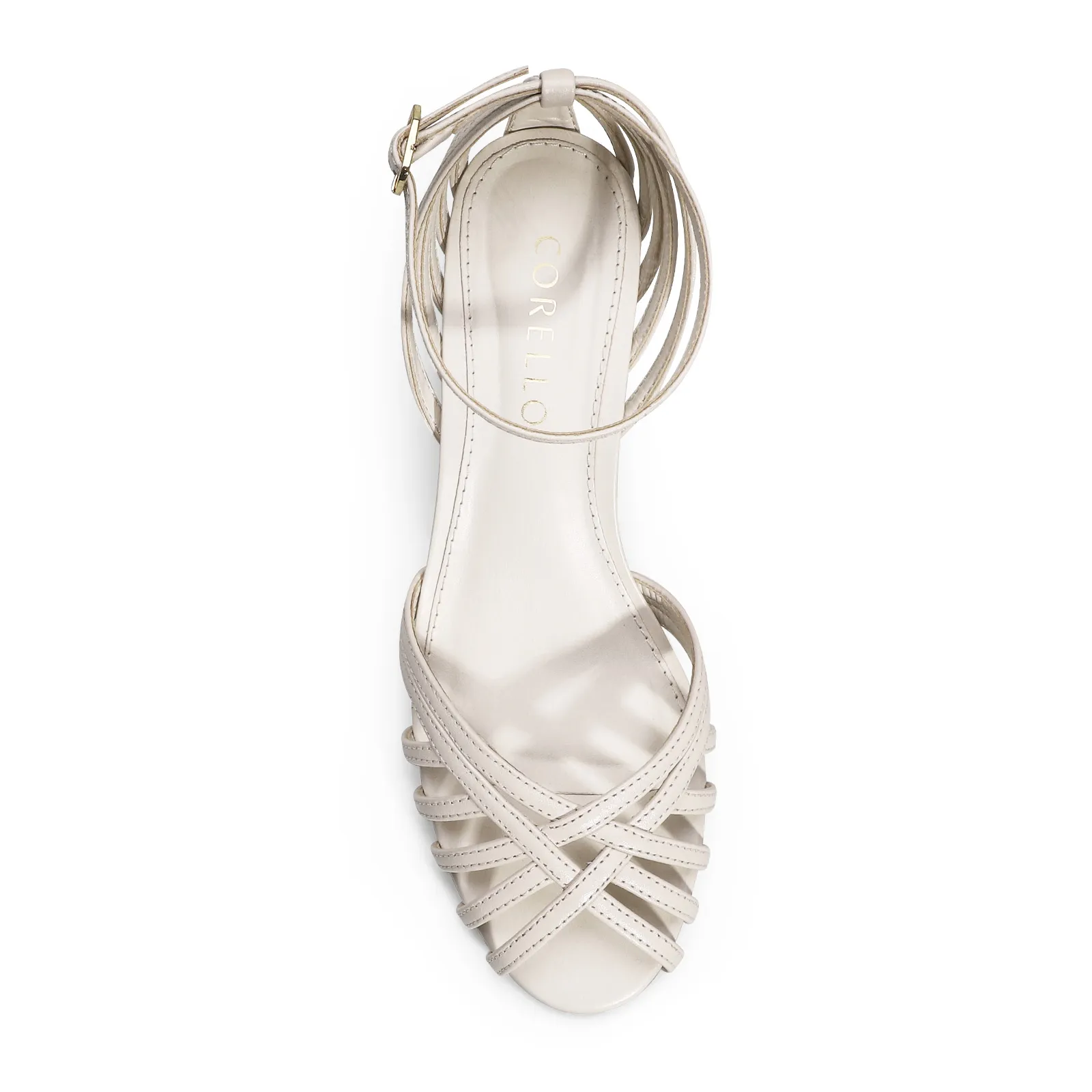 Peep Toe Tiras Couro Off White