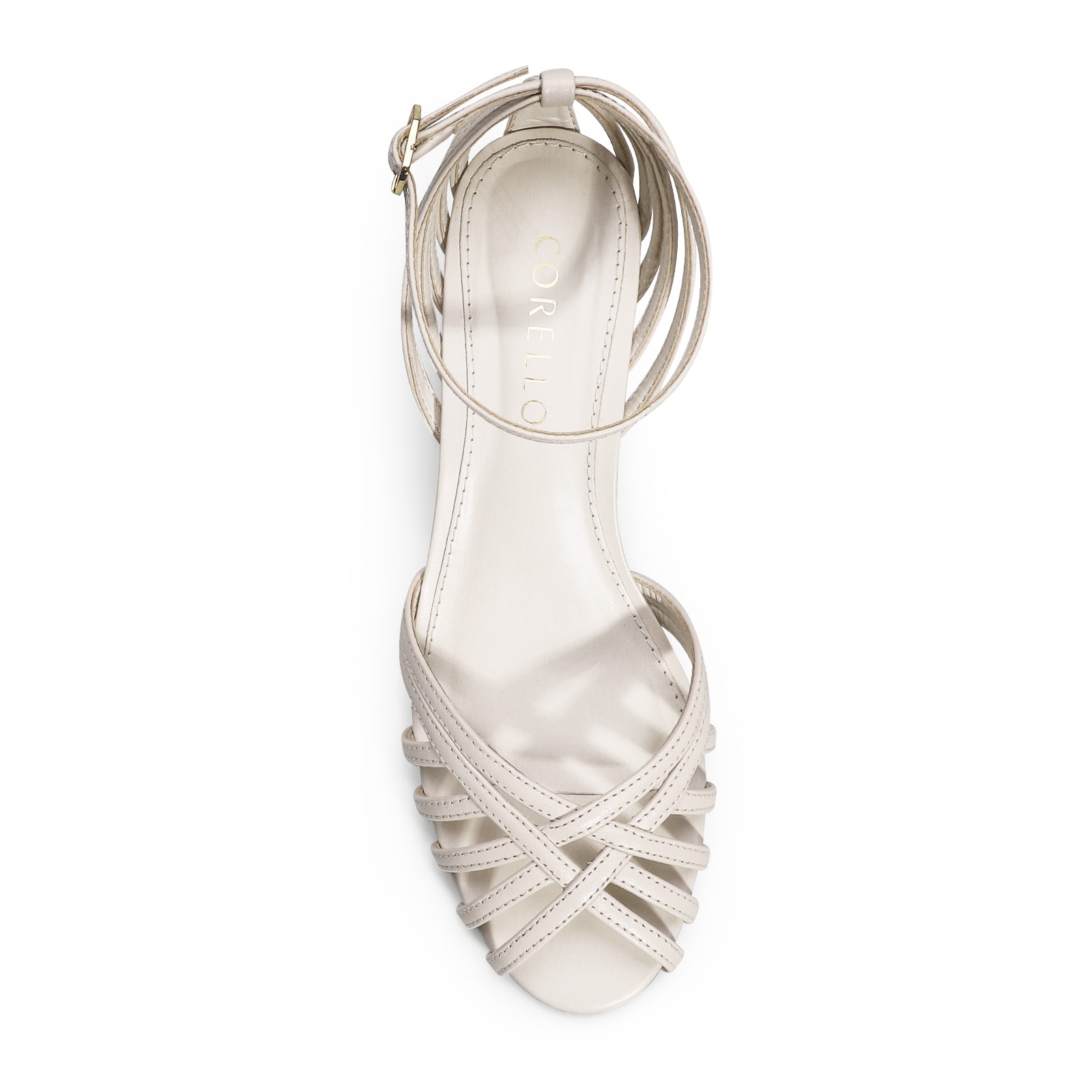 Peep Toe Tiras Couro Off White
