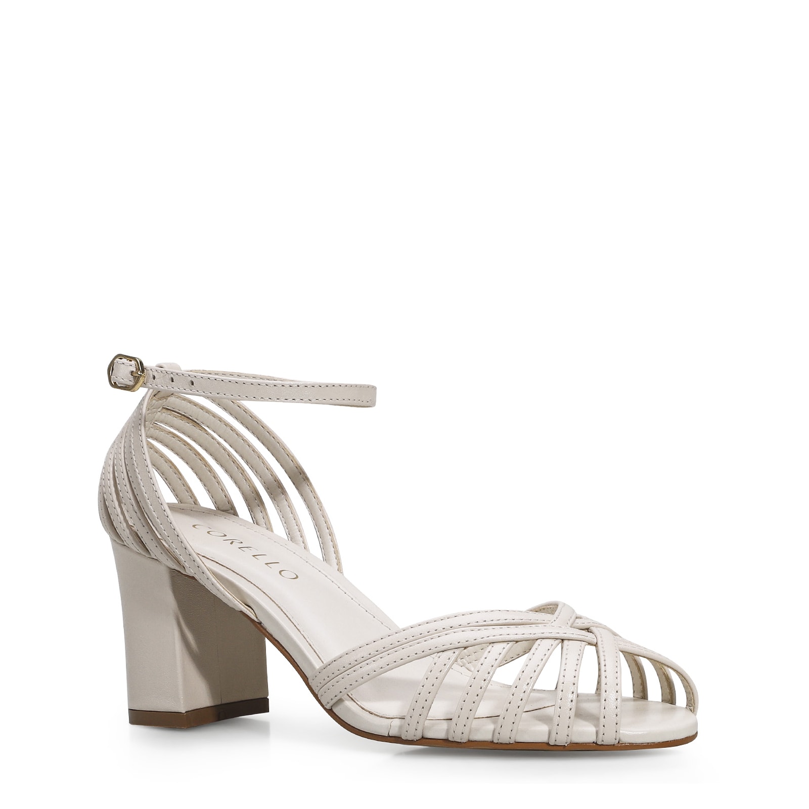 Peep Toe Tiras Couro Off White