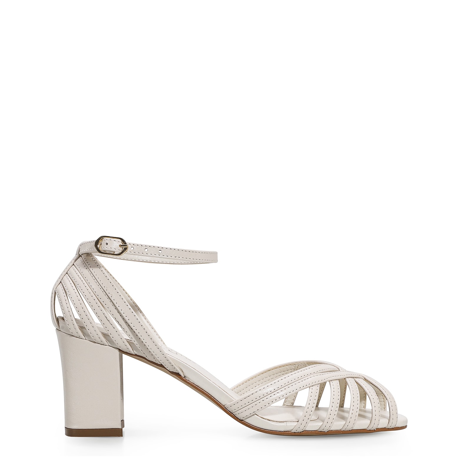 Peep Toe Tiras Couro Off White