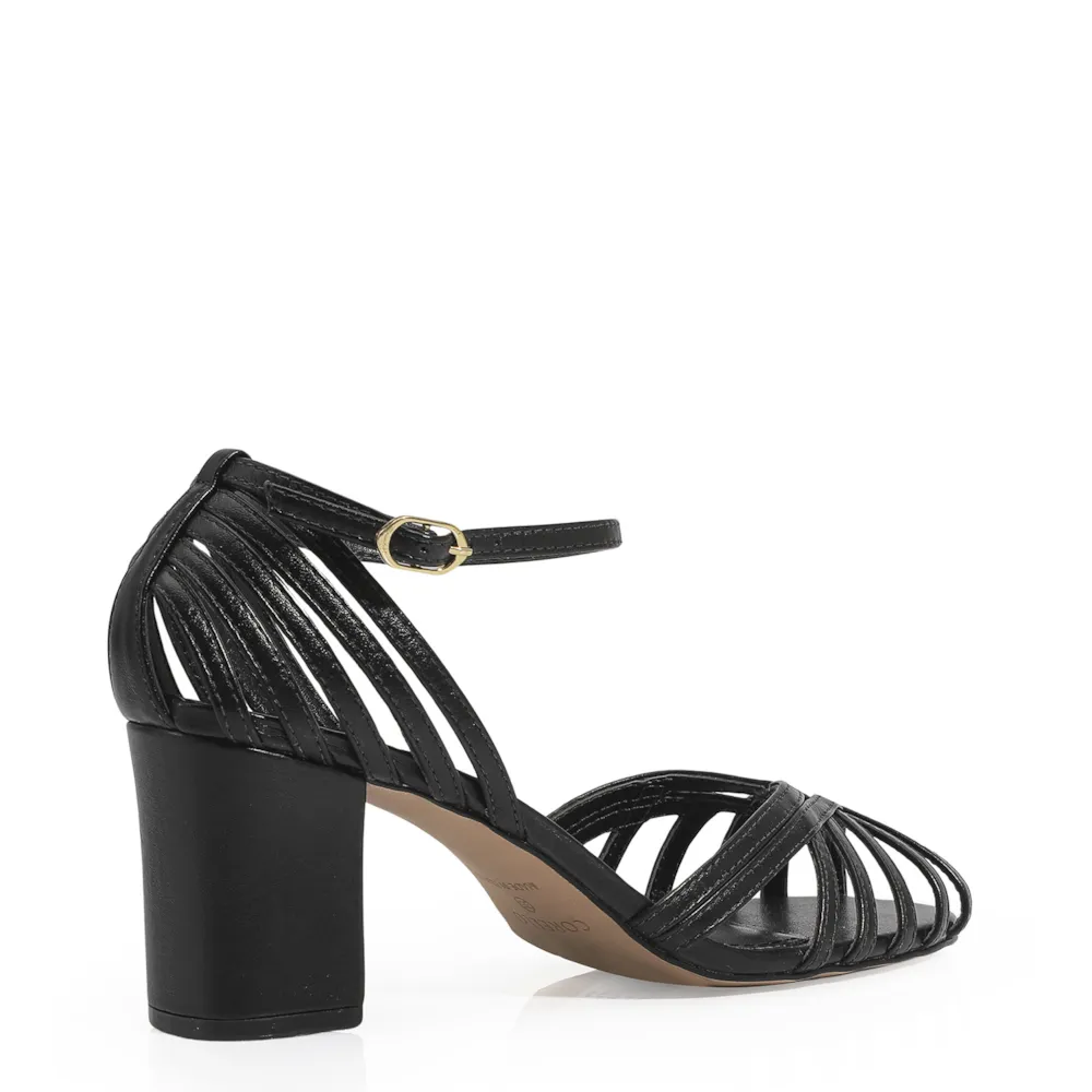 Peep Toe Tiras Couro Preto - imagem 4