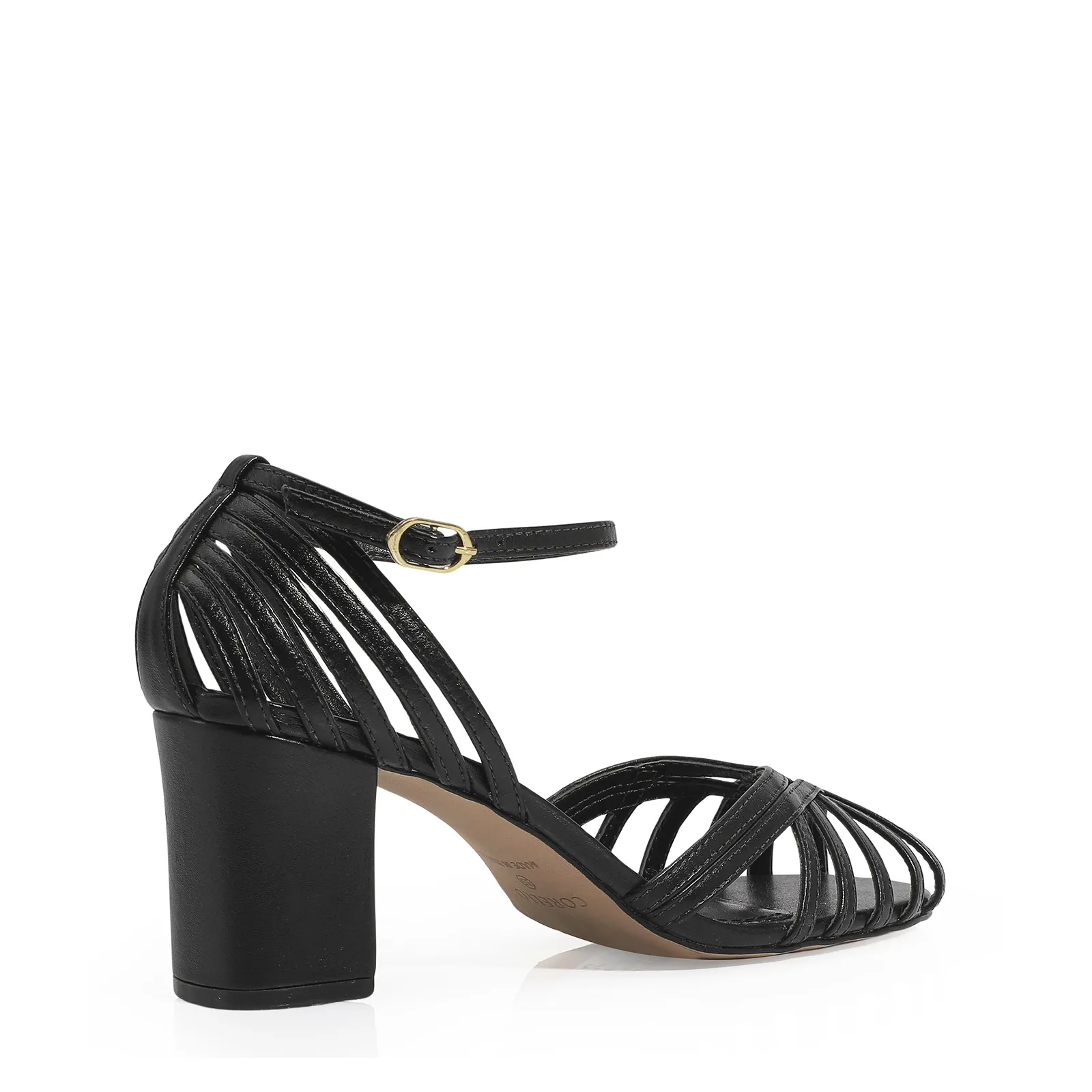 Peep Toe Tiras Couro Preto
