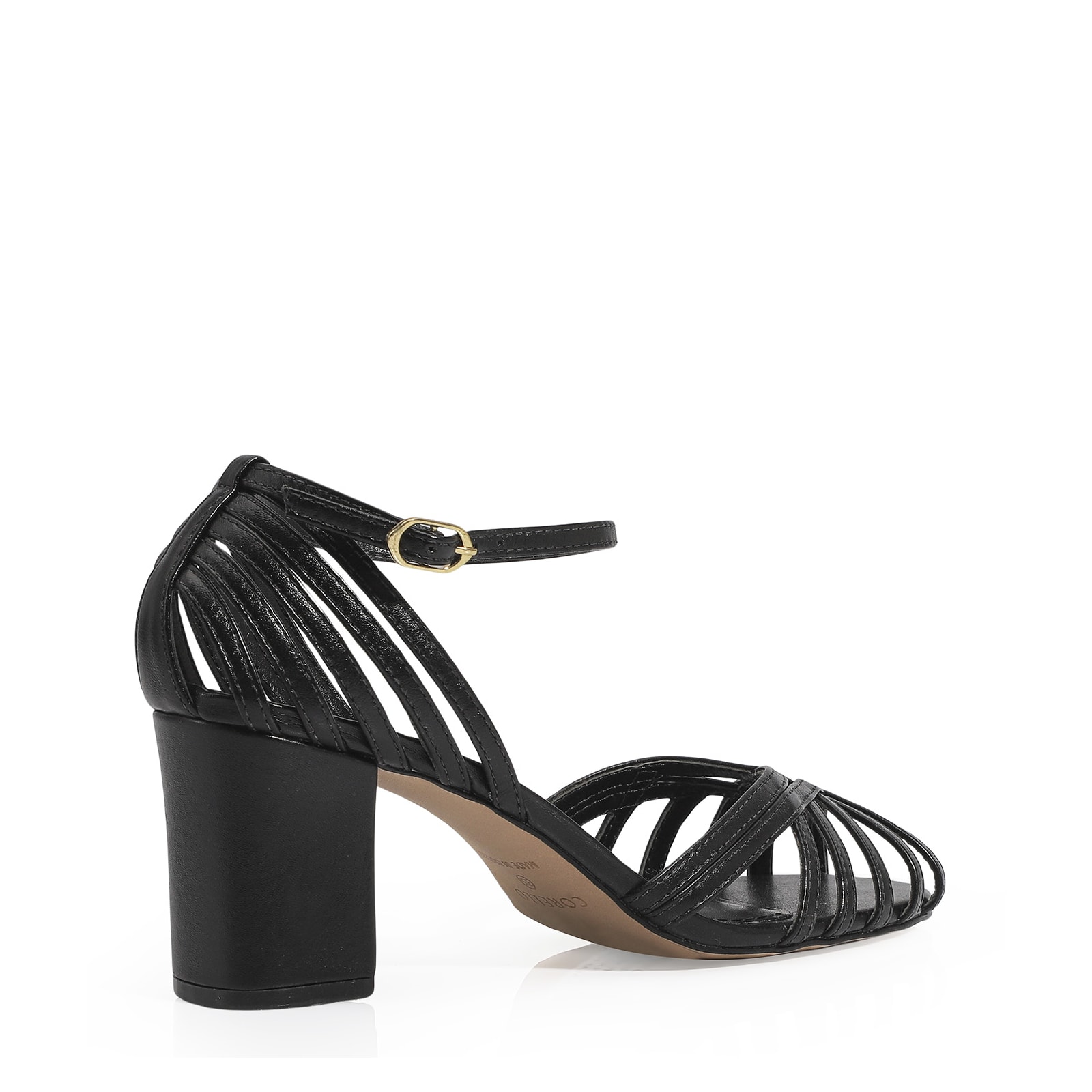 Peep Toe Tiras Couro Preto