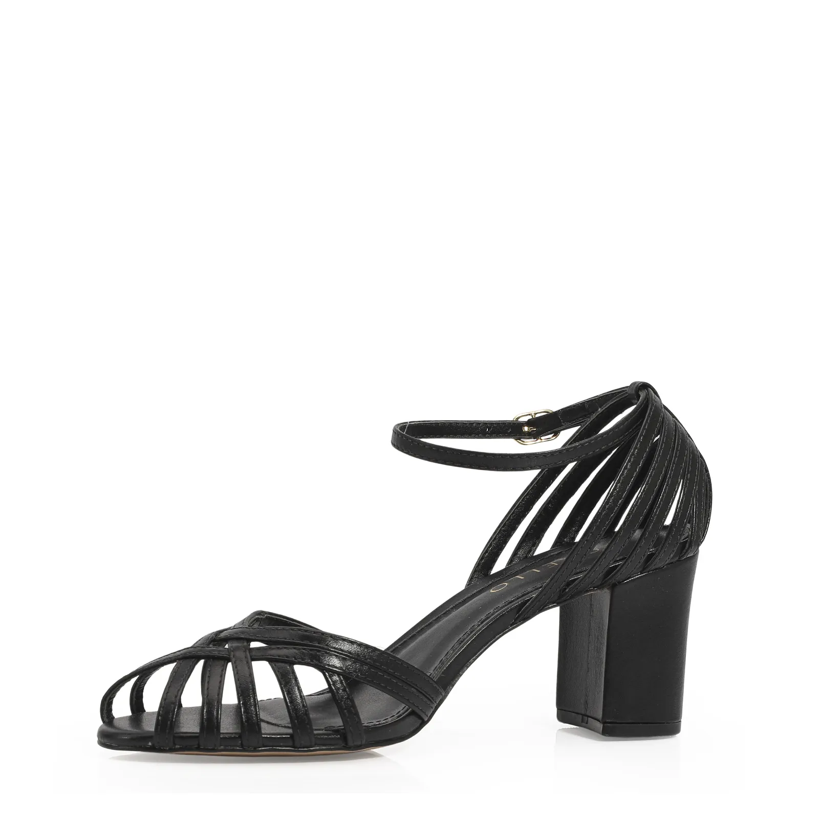 Peep Toe Tiras Couro Preto