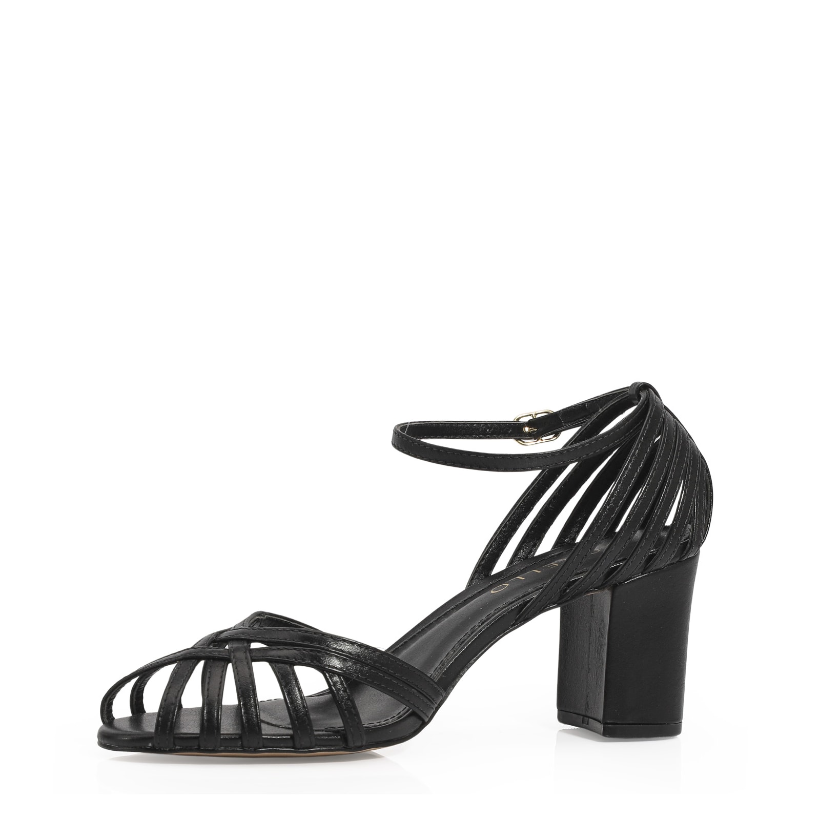 Peep Toe Tiras Couro Preto