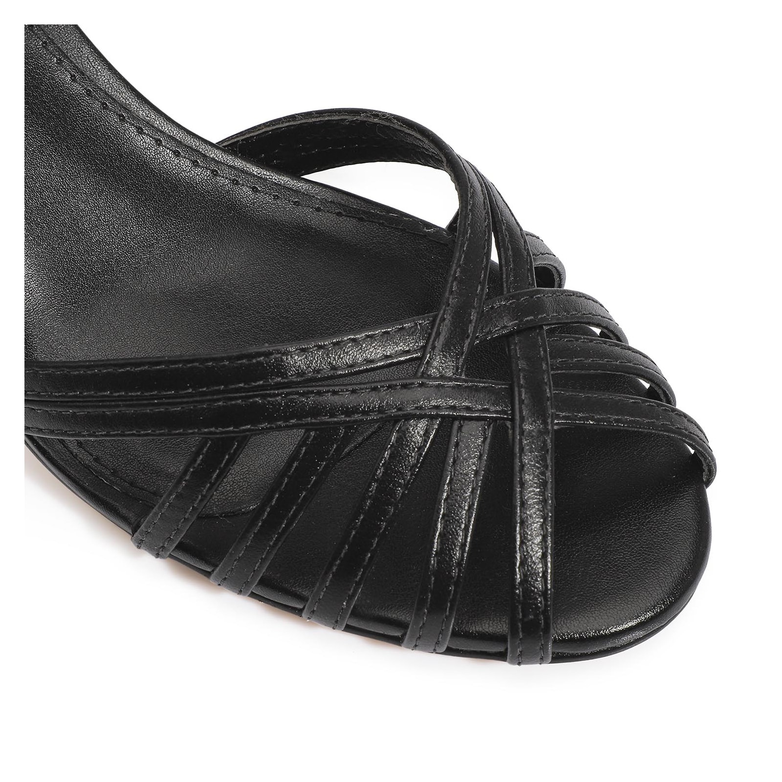 Peep Toe Tiras Couro Preto