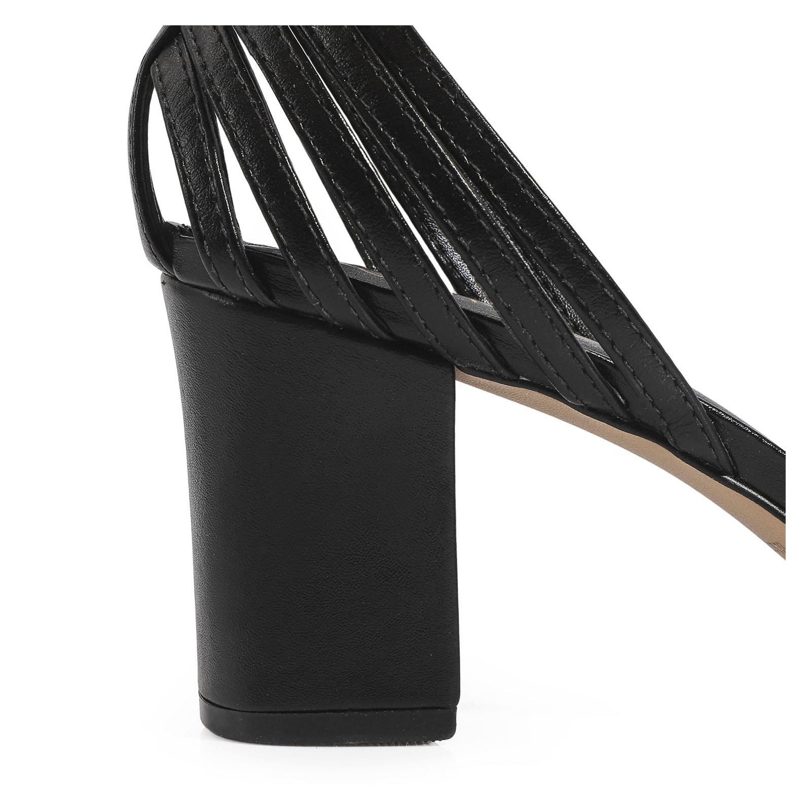 Peep Toe Tiras Couro Preto