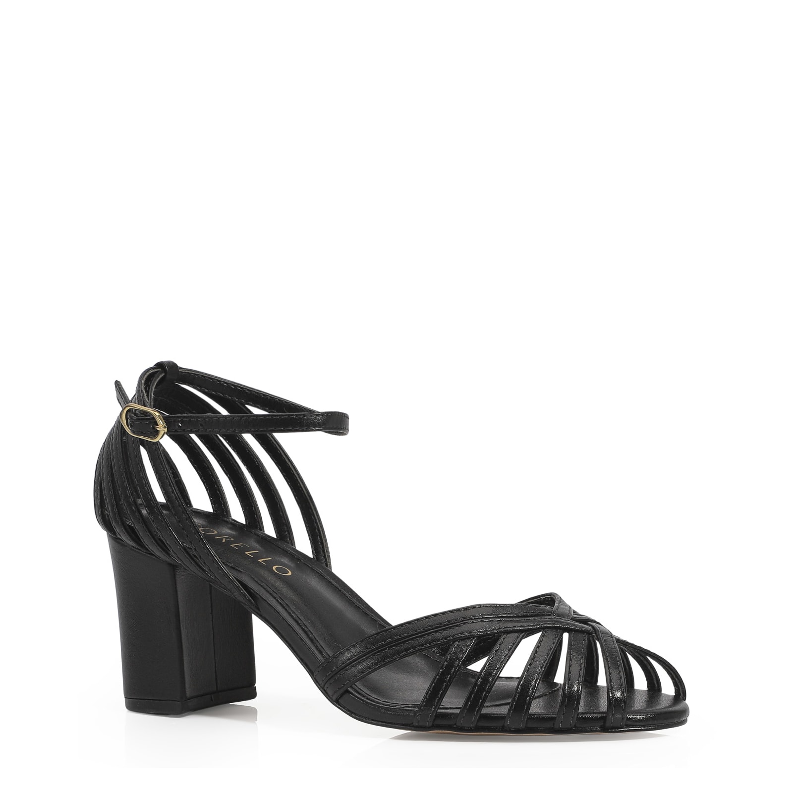 Peep Toe Tiras Couro Preto