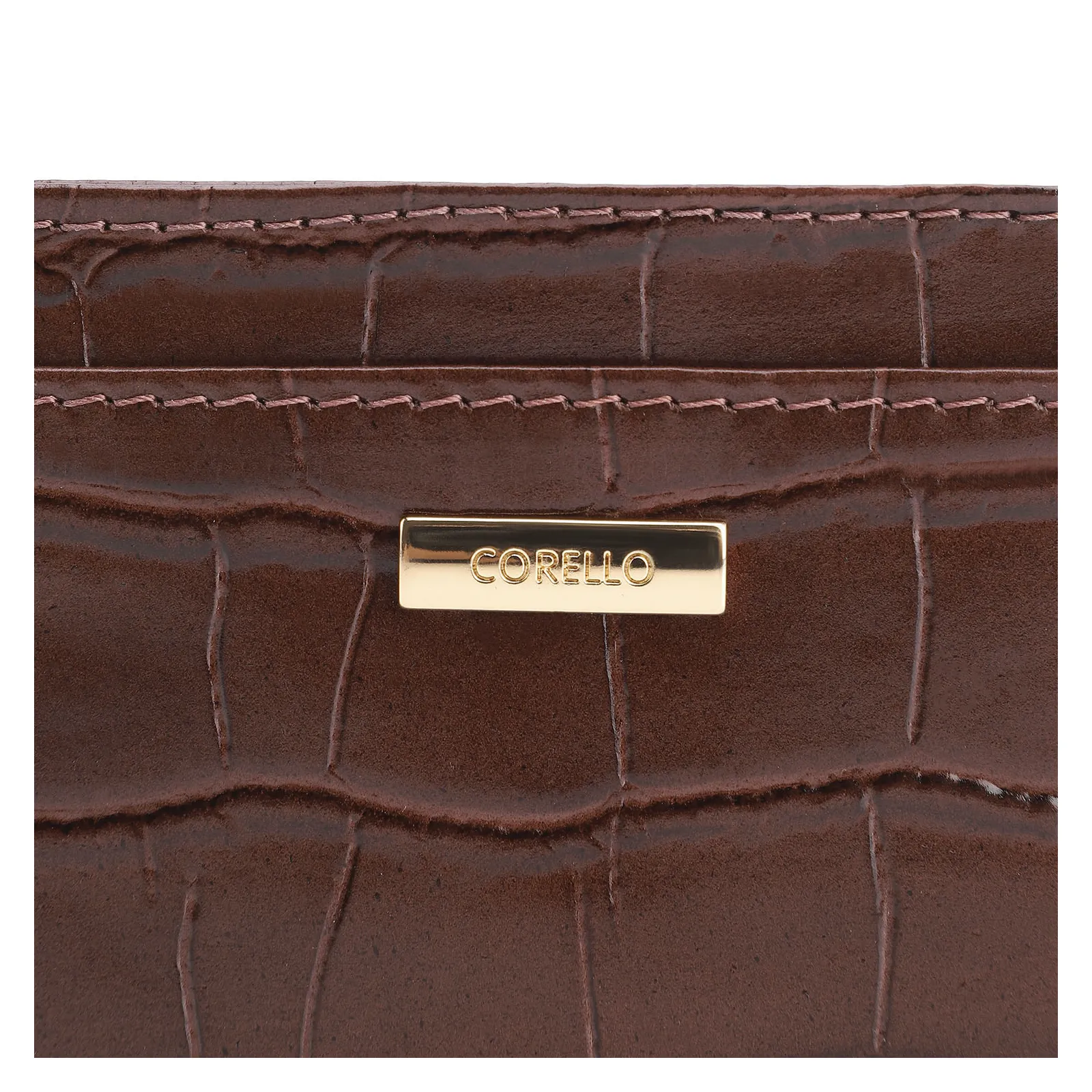 Porta Cartão Couro Croco Marrom