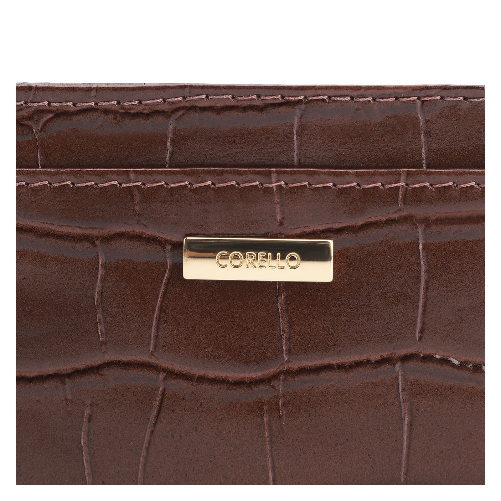 Porta Cartão Couro Croco Marrom