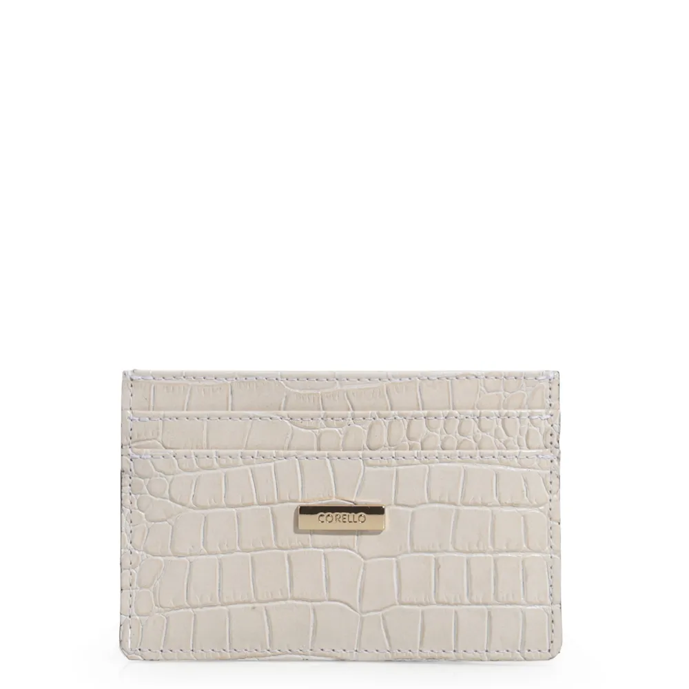 Porta Cartão Couro Croco Off White