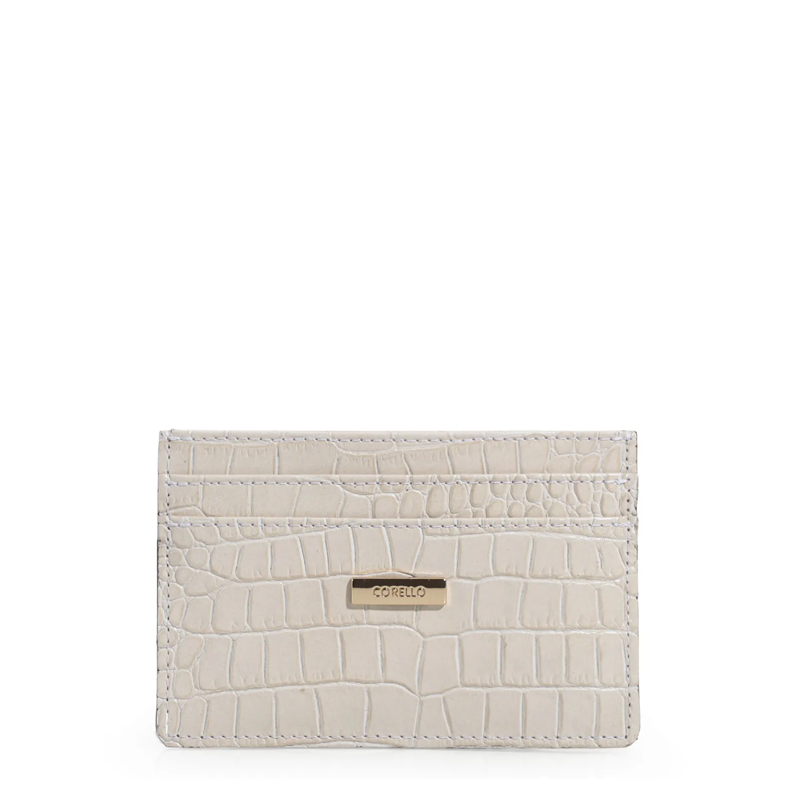 Porta Cartão Couro Croco Off White