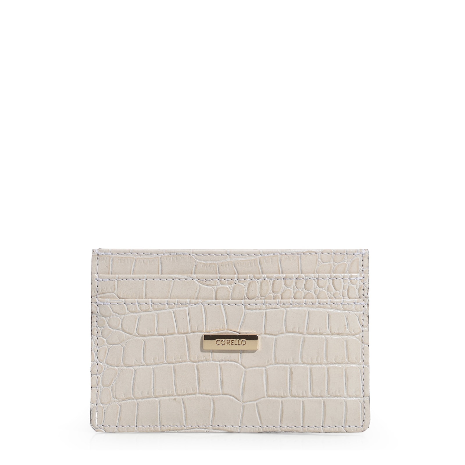 Porta Cartão Couro Croco Off White
