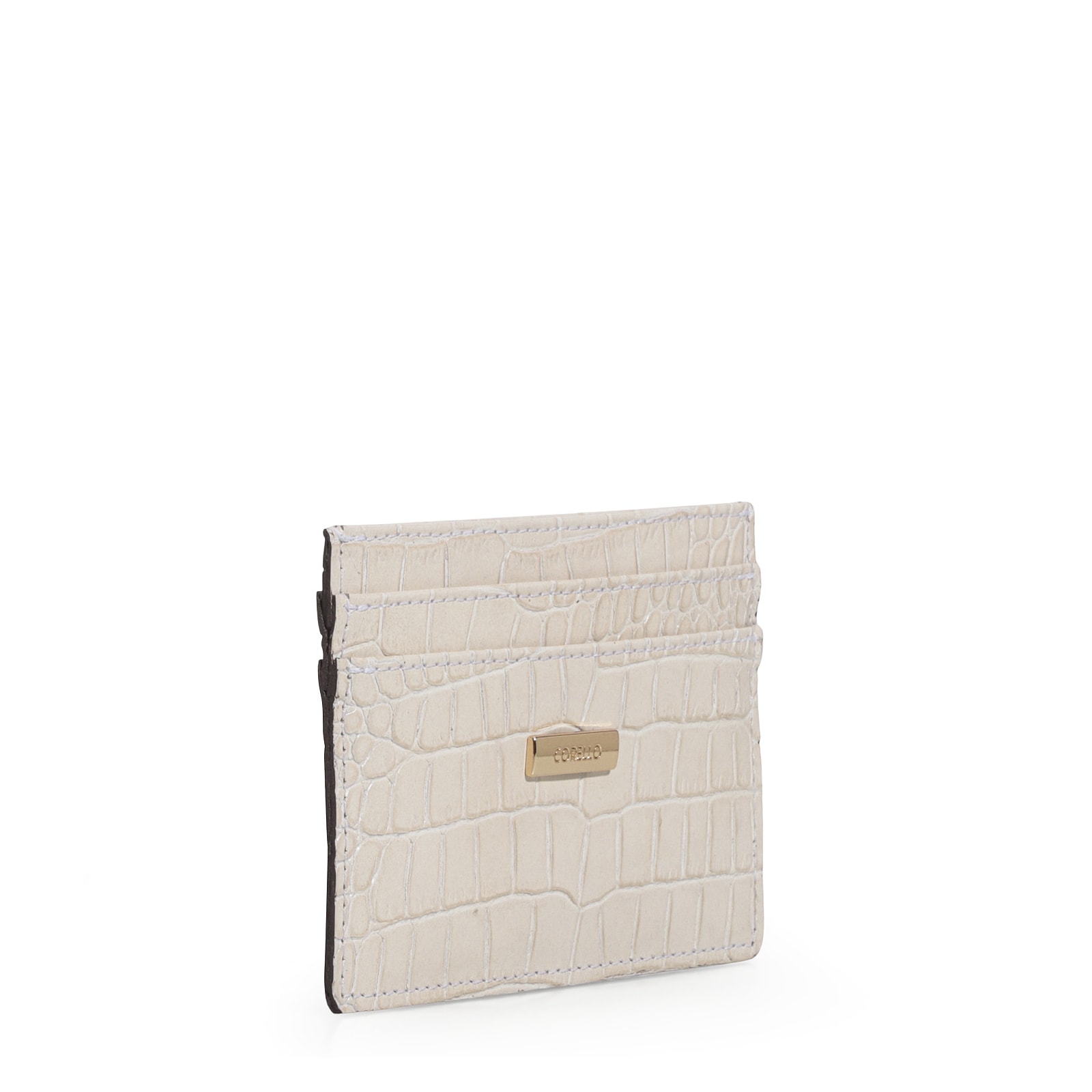Porta Cartão Couro Croco Off White