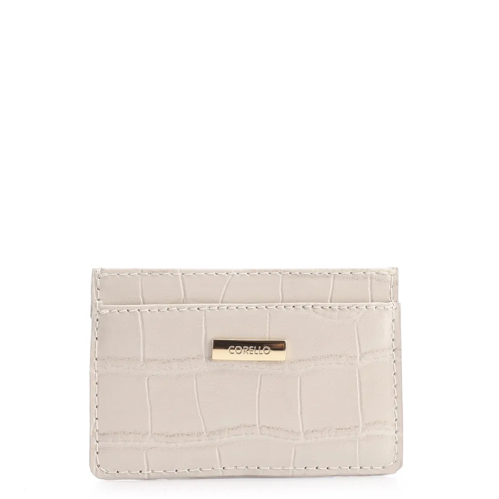 Porta Cartão Couro Croco Off White