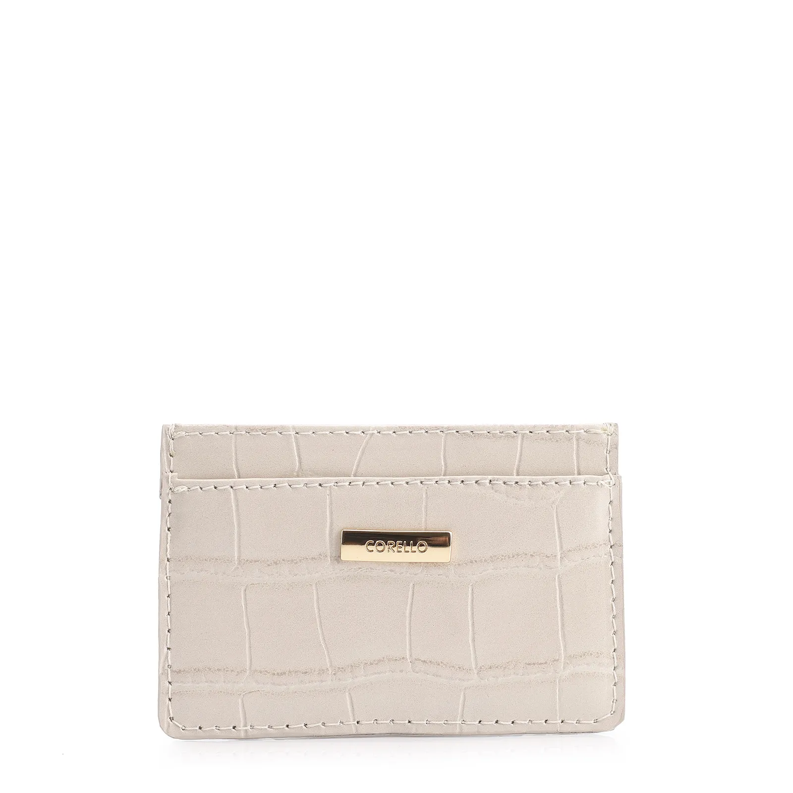 Porta Cartão Couro Croco Off White