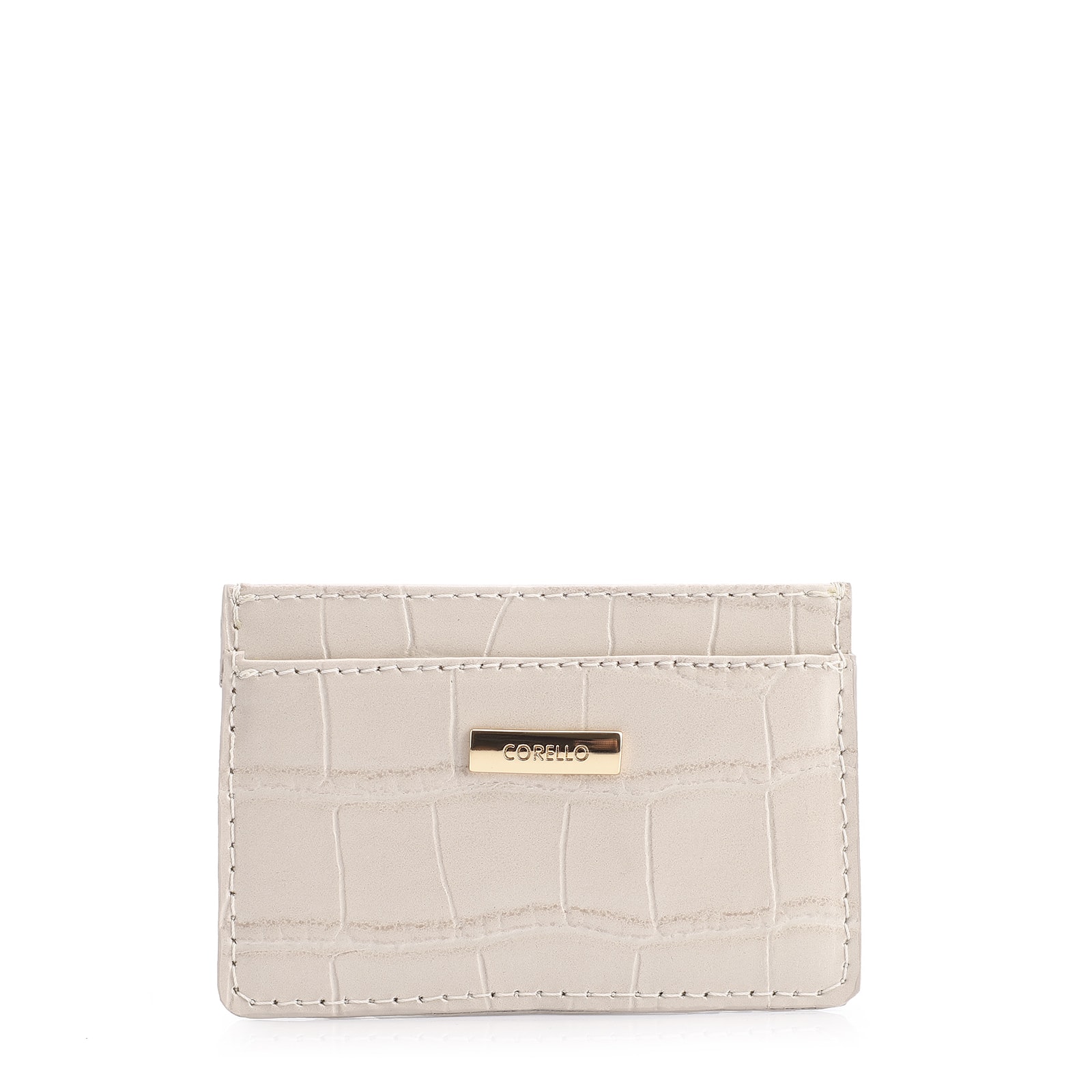 Porta Cartão Couro Croco Off White