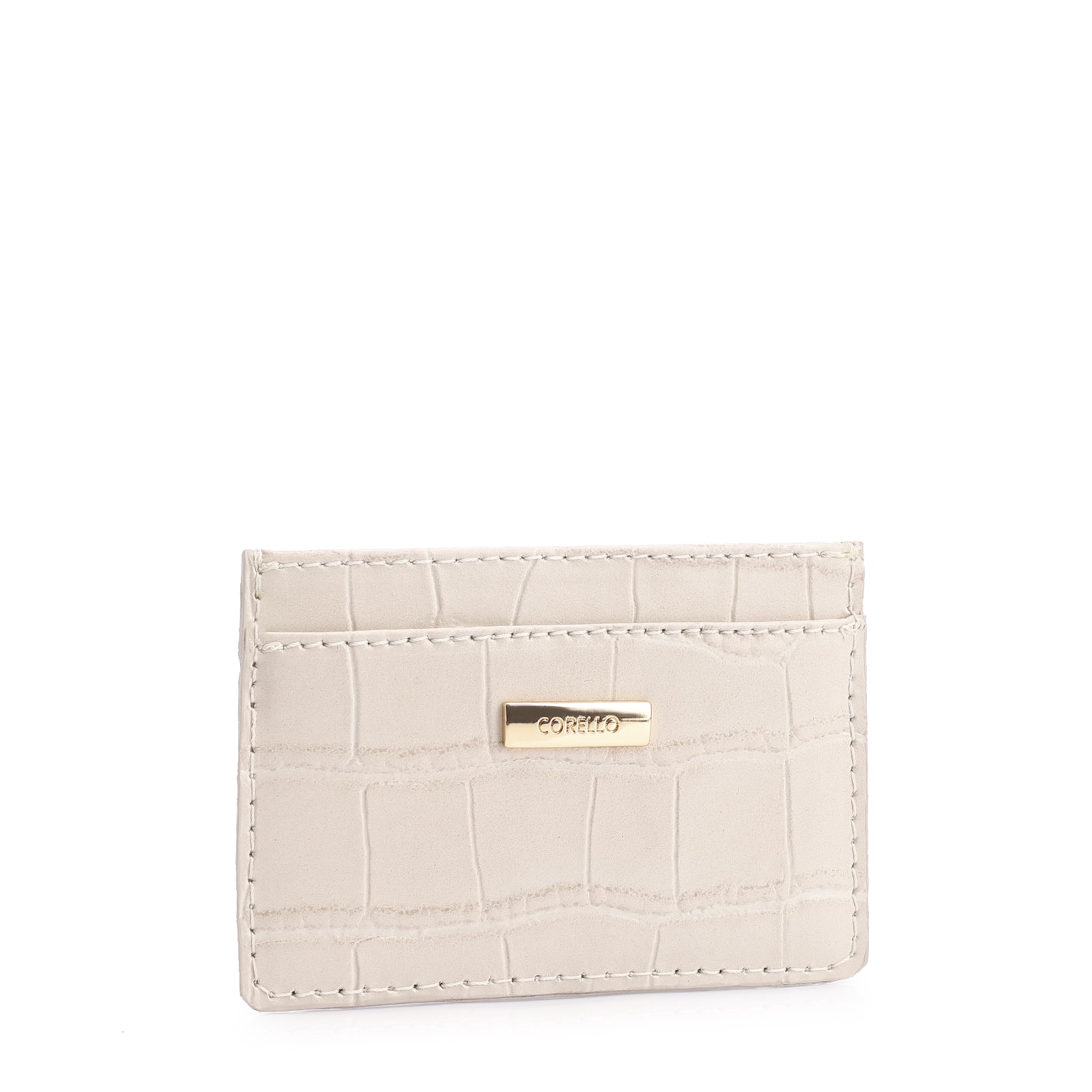 Porta Cartão Couro Croco Off White