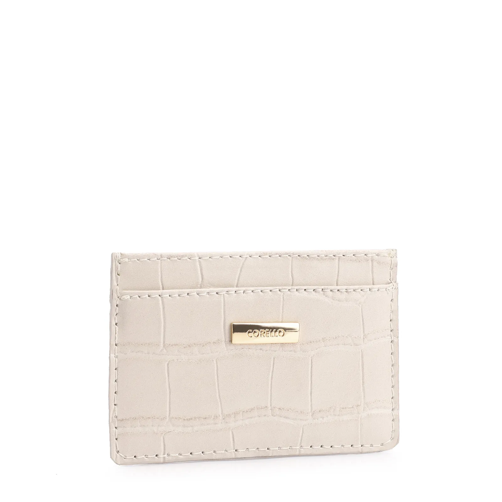 Porta Cartão Couro Croco Off White