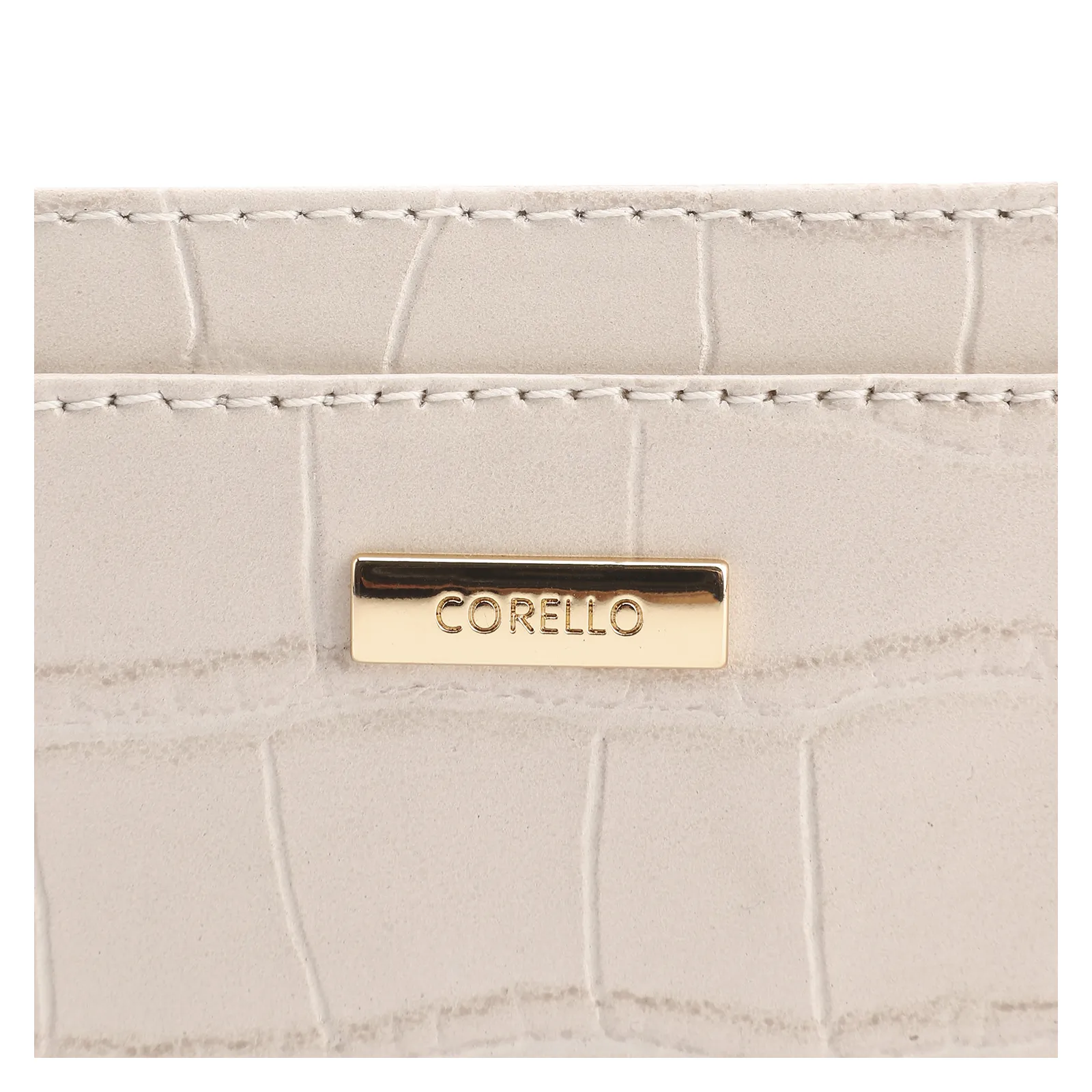 Porta Cartão Couro Croco Off White