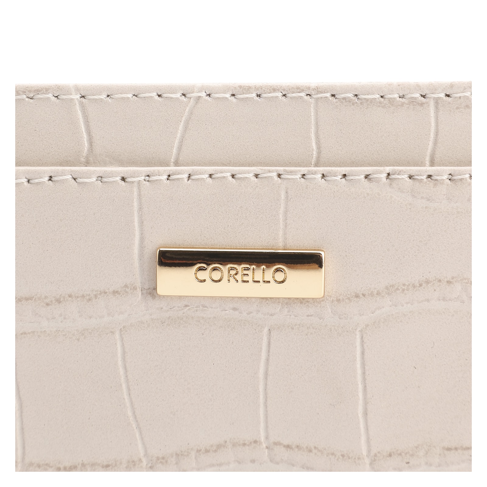 Porta Cartão Couro Croco Off White