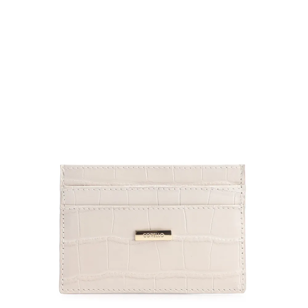 Porta Cartão Couro Croco Off White