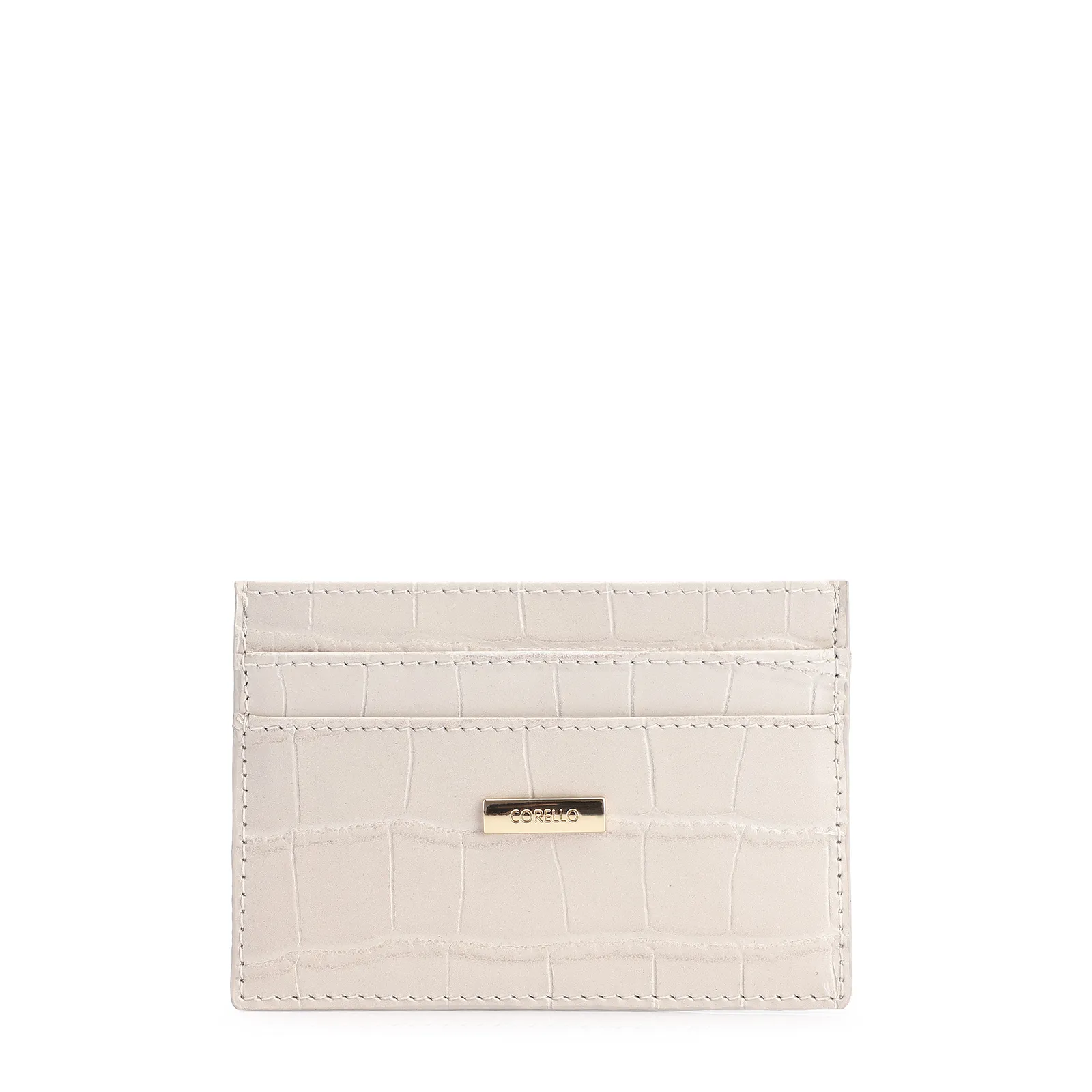 Porta Cartão Couro Croco Off White