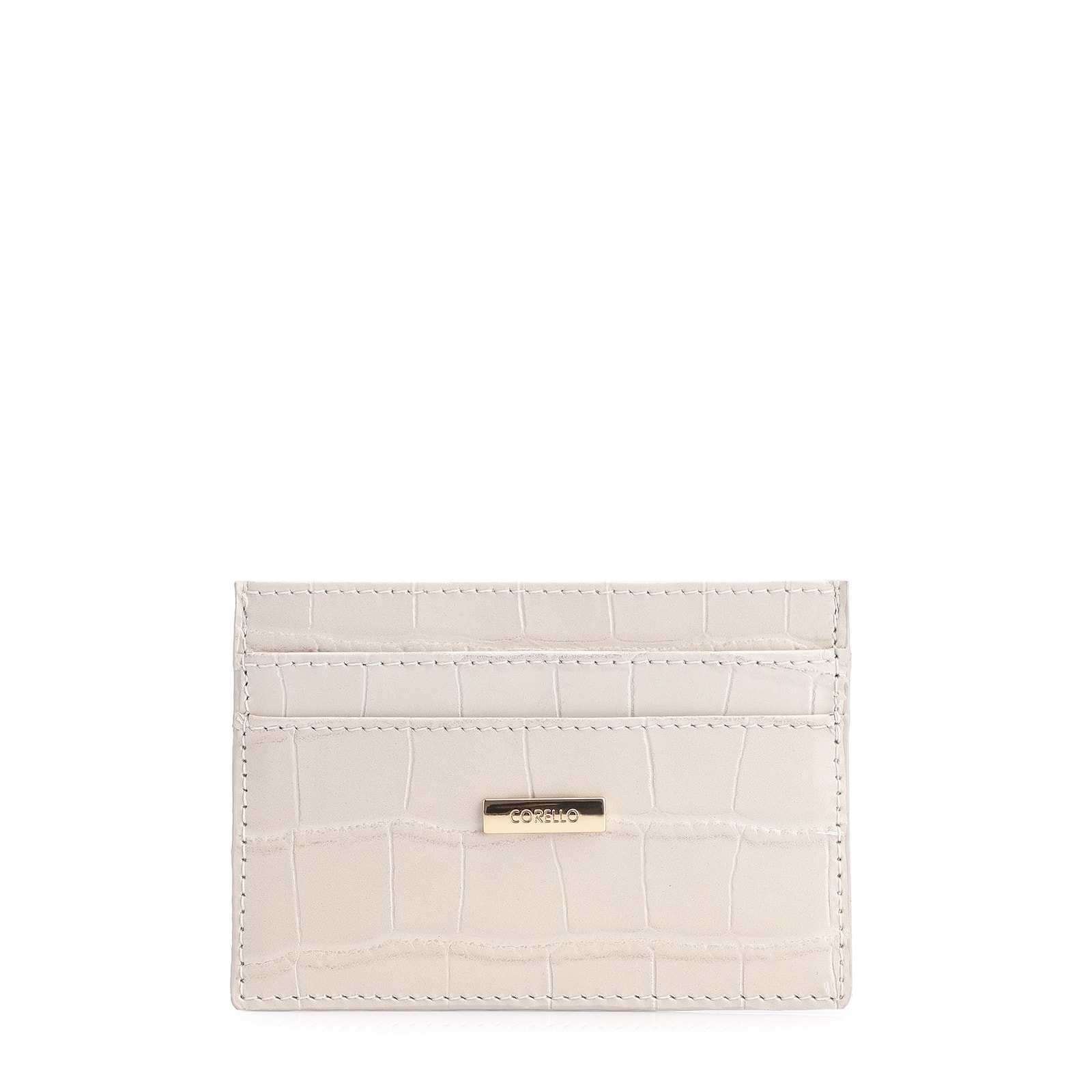 Porta Cartão Couro Croco Off White